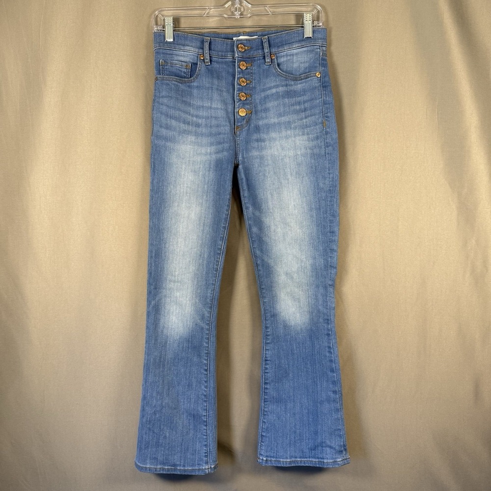 Ann Taylor LOFT Kick Crop Blue Denim Jeans Button Fly Medium Wash 24 / 00